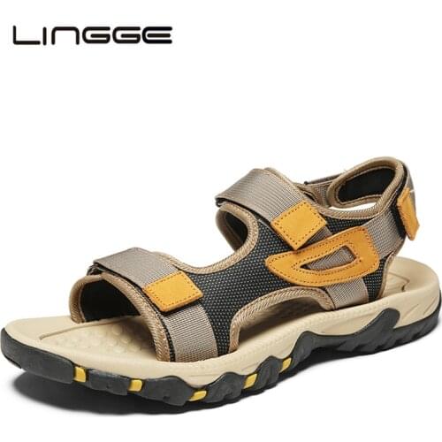 LINGGE 2020 New Men Sandals Fashion Summer Shoes Men Sandalias Classic Breathable Beach Sandals Hollow Men Slippers 38-47