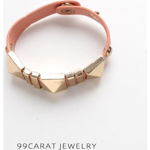 Fashion Jewelry Punk Style Rivet Buckle Pink Leather Bracelets For Women Jewelry Wholesale
