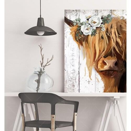 Cow Print Farmhouse Wall Decor, Abstract Canvas Paintings poster Picture Prints Artwork for living Home room Decor frame