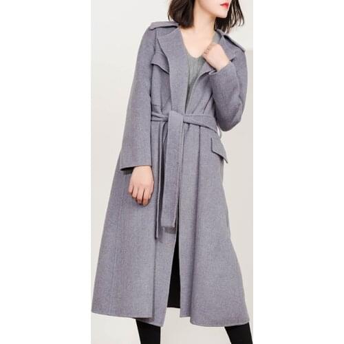 Autumn Winter Elegant Wool New Arrival Long Sleeve Lady Gray Trench Coat Work Wear abrigos de mujer LX1911