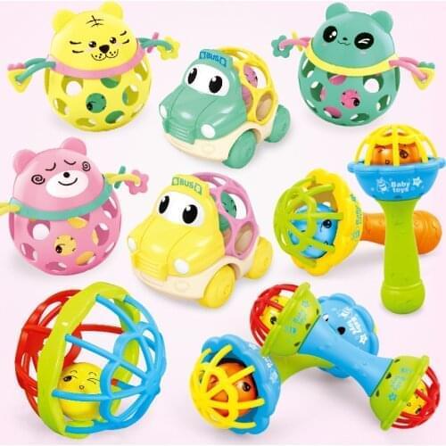 Baby Rattles Toy Soft Rubber Baby Hand Bell Rattles Fitness Grasping Ball Cartoon Childrens Exercise Toys Early Education Toys
