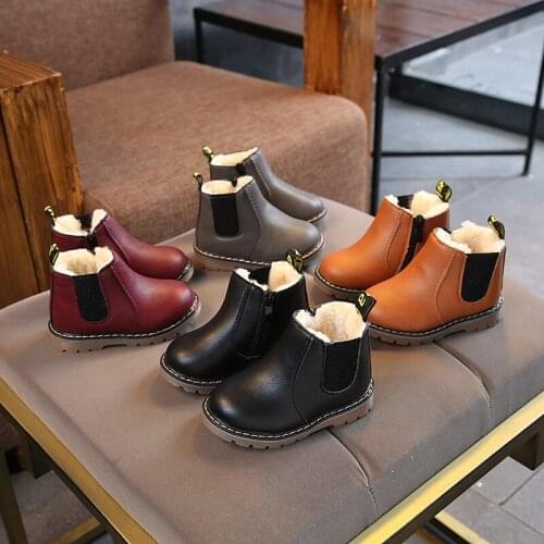 Russian Children Fashion Boots Winter Wool Teen Girls Chelsea Boot With Zip Big Boys Snow Boots PU Leather Sneakers Baby Kids