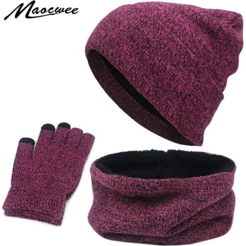 Hats Scarves Gloves Three-Piece Set Men Women Winter Warm Screen Touch Hat Thickscarf Glove Suits Boys Girls Beanies Scarf Set