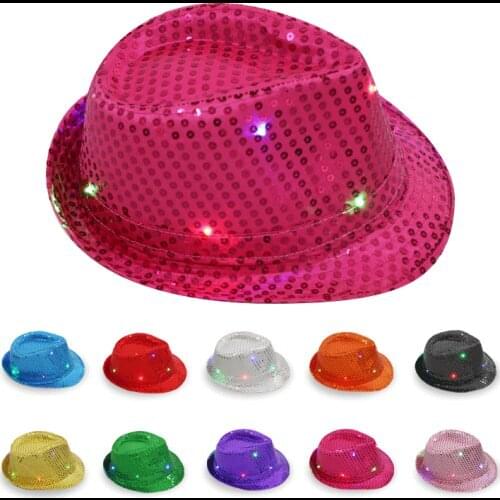 10pcs Woman Man Girl Boy LED Light Flashing Sequin Jazz Hat Rave Party Glow Hats Dancing Glow Party Christmas Wedding Decor