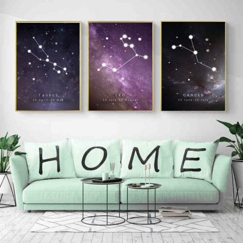 Nordic Romantic Art 12 Constellation Picture Abstract Canvas Painting for Living Room Bedroom Study Home Decoration Wall Poster