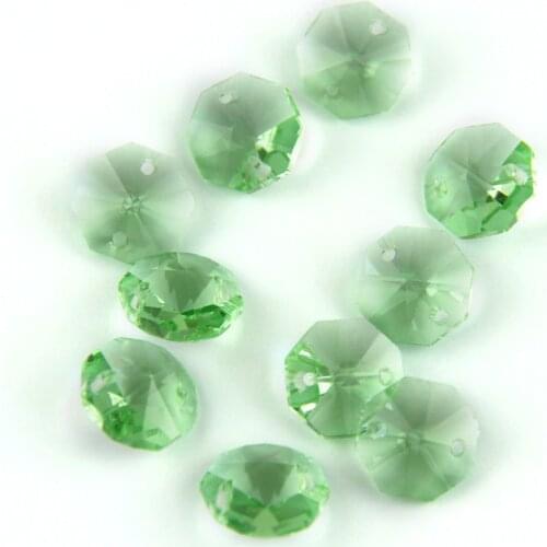 Lt.green 14mm Octagon Beads With 1 Hole/2 Holes Crystal Lighting Lamp Parts Beads Strand Component For Home Wedding & DIY