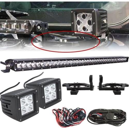 42Inch LED Light Bar + Hood Mount Brackets LED Pods Windshield Brackets For Jeep Wrangler JL JLU Sahara Rubicon Sport 2018-2021