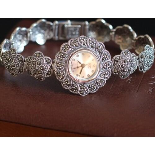 Thai silver accessories wholesale S925 pure silver Thailand imported fine plum flower bracelet watch
