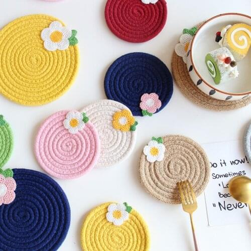 Heat Proof Mat Ins Small Flower Coaster Placemat Cotton Thread Woven Cotton String Coasters Korean Simple Heat Proof Mat