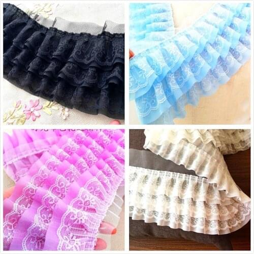 3D Chiffon Flower Lace Fringe 3 Layers Ruffled Appliqued Handwork Sewing Trims White And Black 11cm