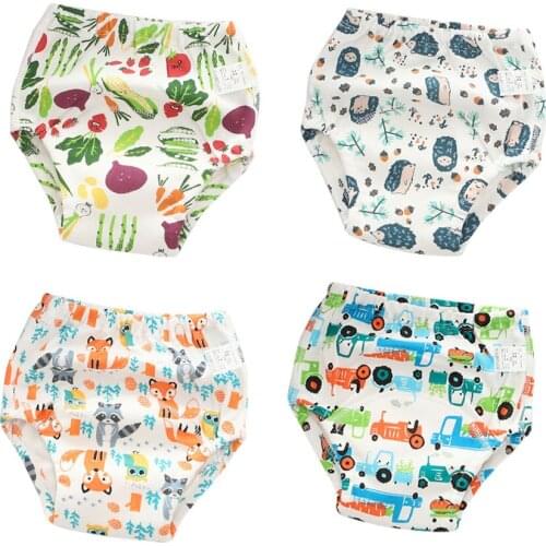 4 pcs Reusable Potty Training Pants Waterproof Infant Boys Girls Underwear Panties Cloth Diapers Cotton Washable Baby Nappies