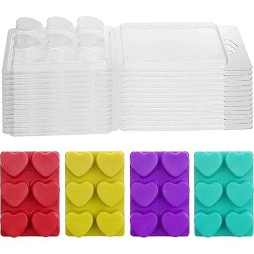 Wax Melt Mold, Wax Melt Molds Square /Round /Heart, 6 Cavity Clear Plastic Tray for Candle-Making