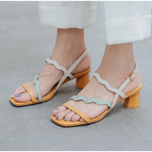 2020 summer wild fairy style color matching sandals open toe belt with heel fashion gentle wind high heel sandals female Z761