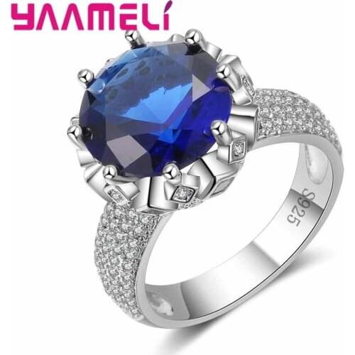 Big Blue Zircon Women Fashion 925 Sterling Silver Rings Jewelry For Women&Men Austrian Crystal Top Quality Full Sizes