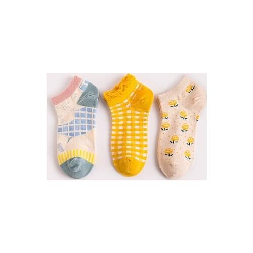 Women Low Tube Socks 3 Pairs/Pack Socks Breathable Footwear Cute Flower Animal Mujer Calcetines Low Cut Girls Summer Socks Set
