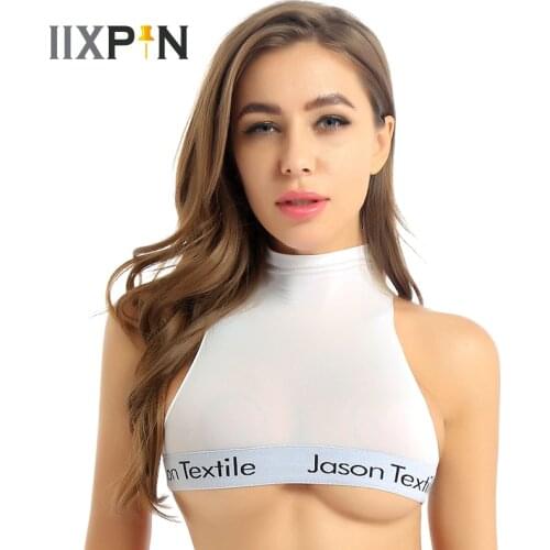 Women Sexy Crop Top Erotic Ultra-thin See Through Sheer Tight Vest Top High Neck Sleeveless Vest Tank Top Cropped Sexy Costume