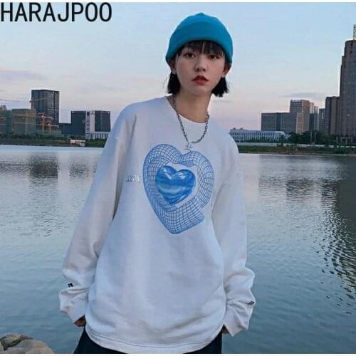 Harajpoo Women Sweatshirt 2020 New Early Spring Korean Version Slimming Loose Love Printing Long-sleeved Ins Female Tops Tide