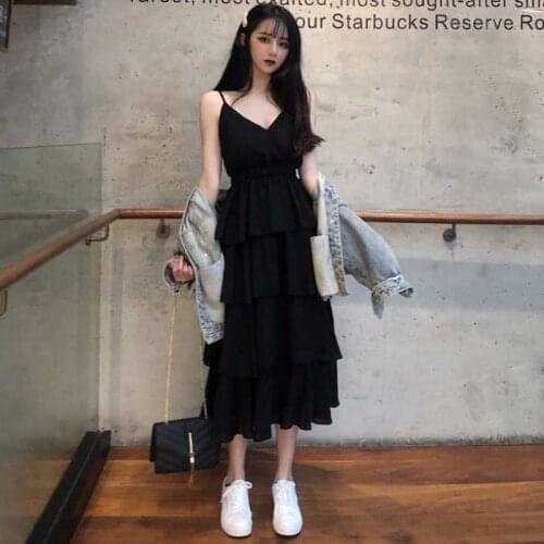 Women Dresses Spring Summer V-neck Brace Multi-Layer Dress Womens Skirt Vestido De Mujer