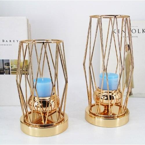 Golden Iron Candle Holder European geometric Candlestick Romantic Crystal Candle Cup Home Decoration Table Decoration