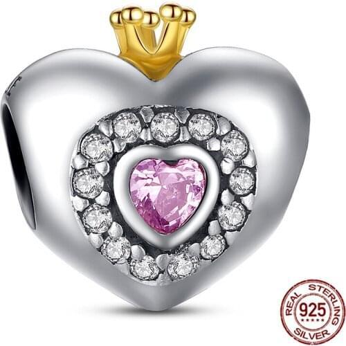 100% Real 925 Sterling Silver Pink Zircon Love Beads Fit Original 3mm Bracelet& Bangle Making Fashion DIY Jewelry For Women