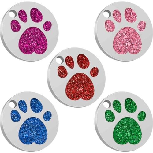 Dog ID Tag Laser Engraved Metal Customized Pet Tags Dog Accessories Personalized Round Footprint Name Tag Plate Collar Decor