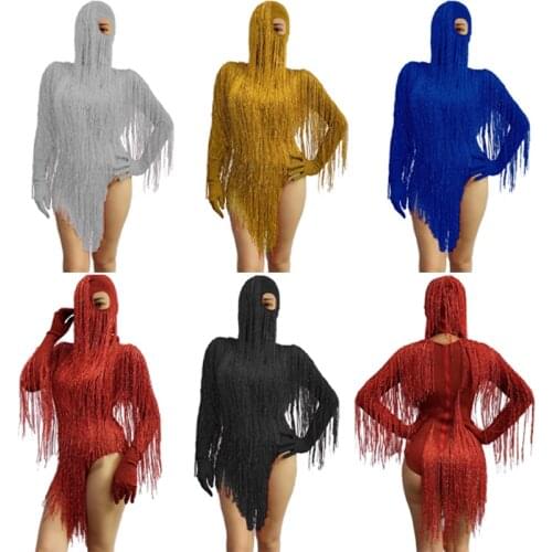 Shining Fringe Bodysuit Headgear 5 Colors Nightclub Bar Dj Gogo Dance Costume Sexy Jumpsuit Mystery Guest Party Outfit VDB3126
