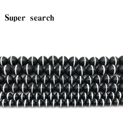 Natural Stone Forst Dull Polish Black one White Stripe agat Onyx Beads Fit DIY Man Women Fashion Jewelry Making