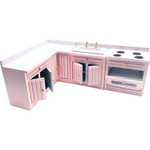 1:12 Dolls House Mini Wooden Kitchen Cabinet Modern Furnishings DIY Pink