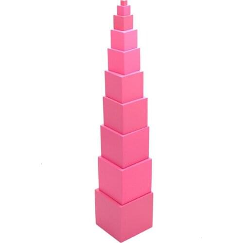Kids Montessori Pink Tower Math Toy Sensory Training Building Blocks Wooden Early Education Toy Stacking Toys For Baby Toddlers