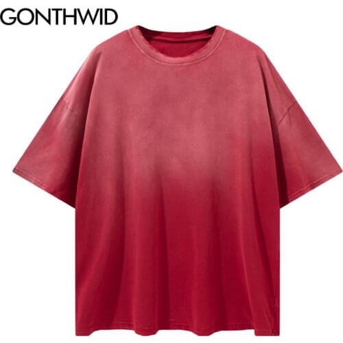 GONTHWID High Street Tshirts Streetwear Gradient Tie Dye Solid Color Tees Shirts Harajuku Fashion Hip Hop Casual Loose Tops