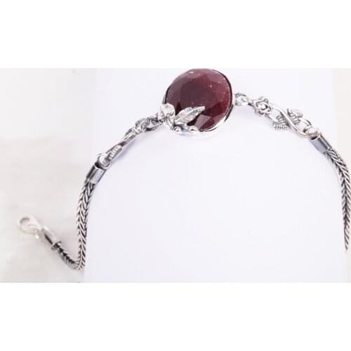 UM US JEWELRY Ruby Natural Stone Handmade 925 Sterling Silver Women Wristbands