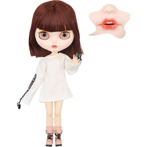 ICY DBS Blyth doll white skin Carved lips Open mouth Matte customized face joint body Red hair NO.0362
