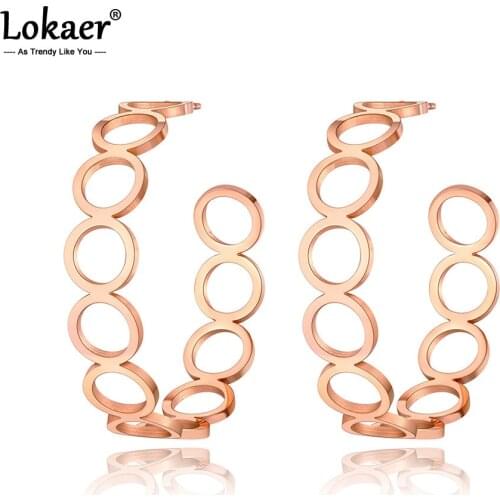 Lokaer Original Design Titanium Stainless Steel Party Earrings Bohemia Geometric Circle Earrings Jewelry For Women Girls E20282