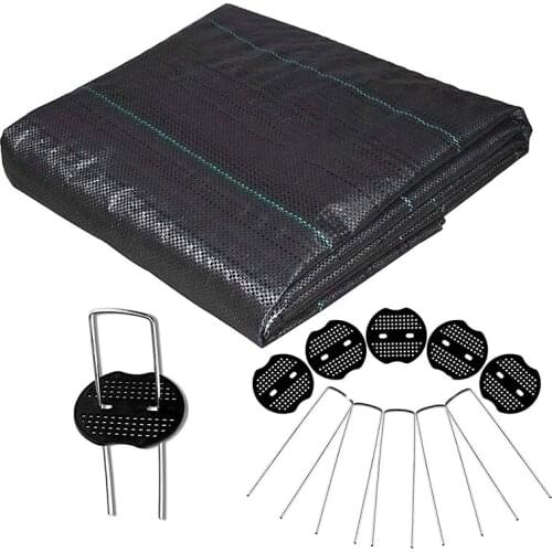 Weed Membrane,2Mx5M Weed Control Fabric,Ground Cover Membrane Landscaping Fabric,25 Galvanized Pegs + 25 Buffer Washers