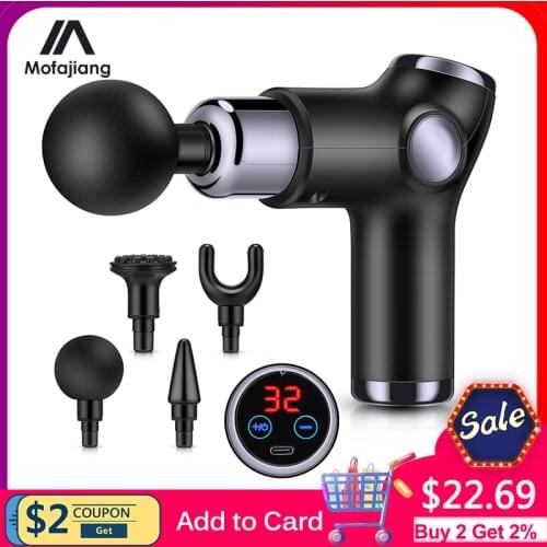 Mini Massage Gun Electric Body Massager Gun LCD Display 4 Heads 32 Speeds Body Relaxation Muscle Reliever Pain Relief Slimming