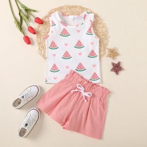 Pudcoco Newborn Baby Girl Clothes Sleeveless Cartoon Fruit Print T-Shirt + Elastic Shorts 2PCS Outfits Summer Set