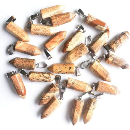 Wholesale 50pcs/lot 2020 fashion good quality natural picture stone hexagonal pillar charms pendants for jewelry making free