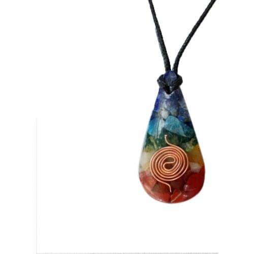 Orgonite Necklace Colorful Chips Stone Natural Chakra Orgone Energy Pendant Necklace Pendulum Amulet Orgonite Crystal Necklace