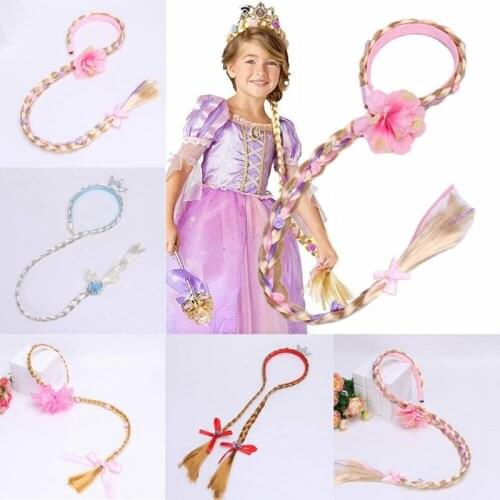 Blonde Cosplay Weaving Braid Tangled Rapunzel Princess Headband Hair Girl Wig