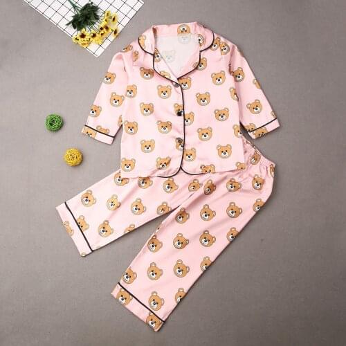 Childrens pajamas set Baby suit Kids Clothes Toddler Boys Girls Ice silk satin Cartoon printing Tops Pants Set home Wear