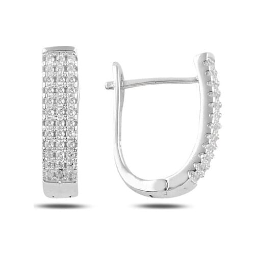 Silver 925 Sterling 3 Row Zircon Cubic Zirconia J Earrings