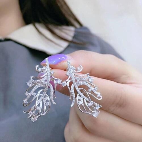 925 sterling silver with cubic zircon feather stud earring fine women jewelry free shipping classic high quality