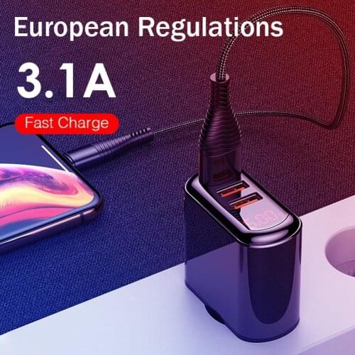 EU Plug Digital Display 3.1A Fast Charging 3 USB Port Wall Charger Power Adapter Wall Charger