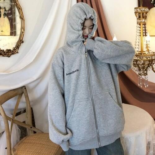 Oversize Girls Loose Hoodies 2021 Fashion Ladies Hooded Sweatshirts Chic Female Vintage Soft Cotton Sweatshirt Women Grey Black