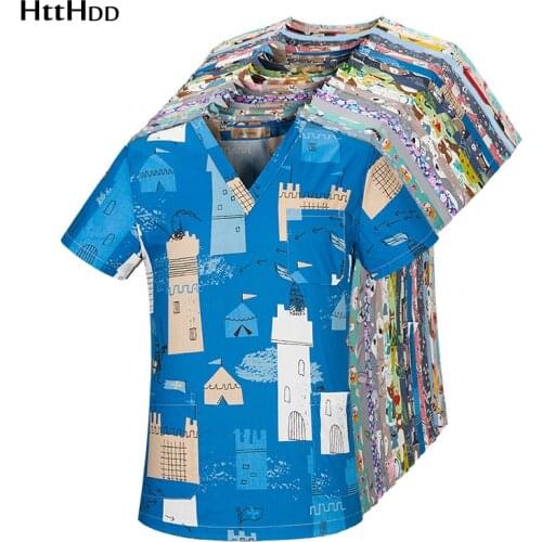 Htthdd new High quality printing working Scrubs Tops pet grooming Uniforms Cartoon Beauty salon work clothing oral clean Uniform