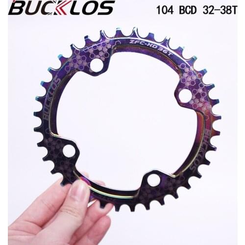 BUCKLOS MTB Bike 104 BCD Chainring Round Oval 32T 34T 36T 38T Chainwheel Colorful Plating Aluminum Alloy Chain Ring Bicycle Part
