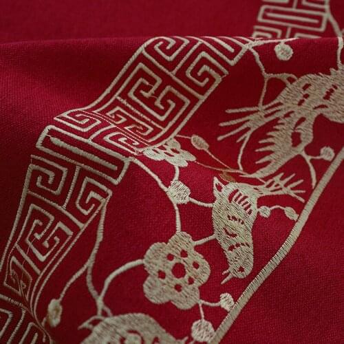 Embroidered fabric 100% polyester material linen jacquard woven interior decoration material for sewing patches DIY