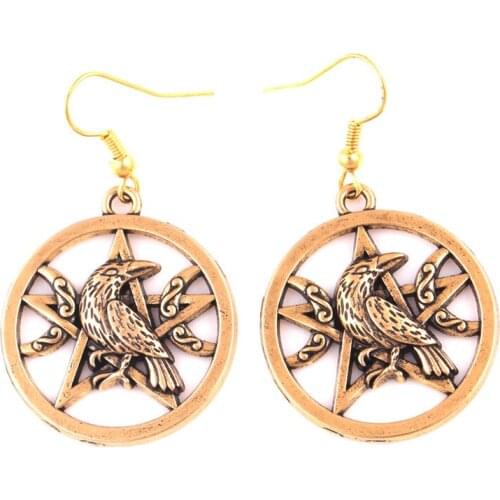 Jewelry Earrings For Women Crow Raven Animal Shape And Pentacle Religious Amulet Zinc Alloy Material Provide Dropshipping