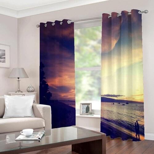 Sunset Glow Sea River Scenery Scenery Simple Photo Curtains Custom Any Size Dusk Seaside Living Room Bedroom Drapes Sets