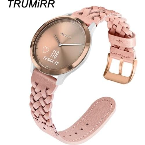 Women Braid Leather Watch Band for Garmin Vivomove HR 3S/ Vivoactive 3 4S/ Venu 2S Sq Music / Forerunner 245 645 Watchband Strap